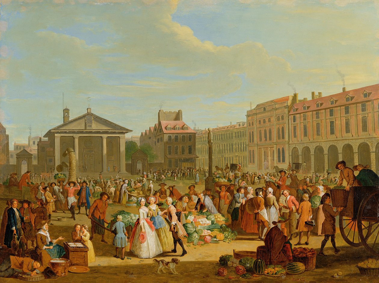 Covent Garden, n. 1726 (öljy kuparille) tekijältä Pieter Angillis