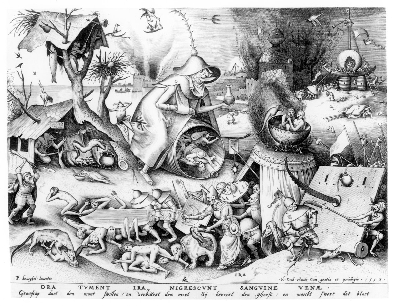 Viha (Ira), Seitsemän kuolemansyntiä -sarjasta, kaiverrus Pieter van der Heyden (n. 1530-72) ja julkaissut Hieronymus Cock (n. 1510-70), 1558 (kaiverrus) tekijältä Pieter Bruegel the Elder