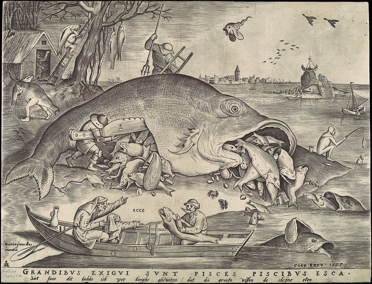 Isot kalat syövät pieniä kaloja tekijältä Pieter Bruegel the Elder