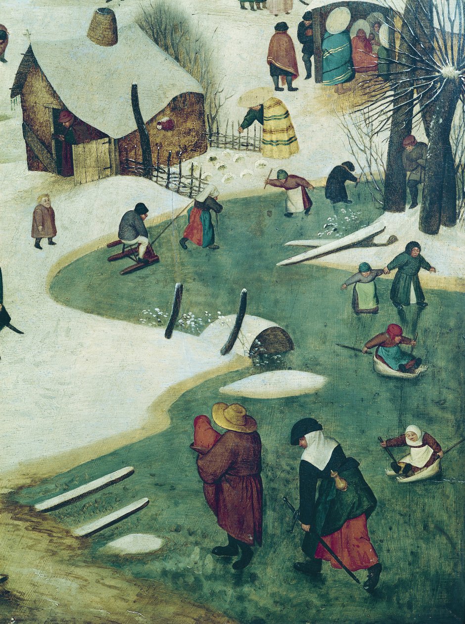 Lapset leikkimässä Frozen Riverillä, yksityiskohta Betlehemin väestönlaskennasta tekijältä Pieter Bruegel the Elder