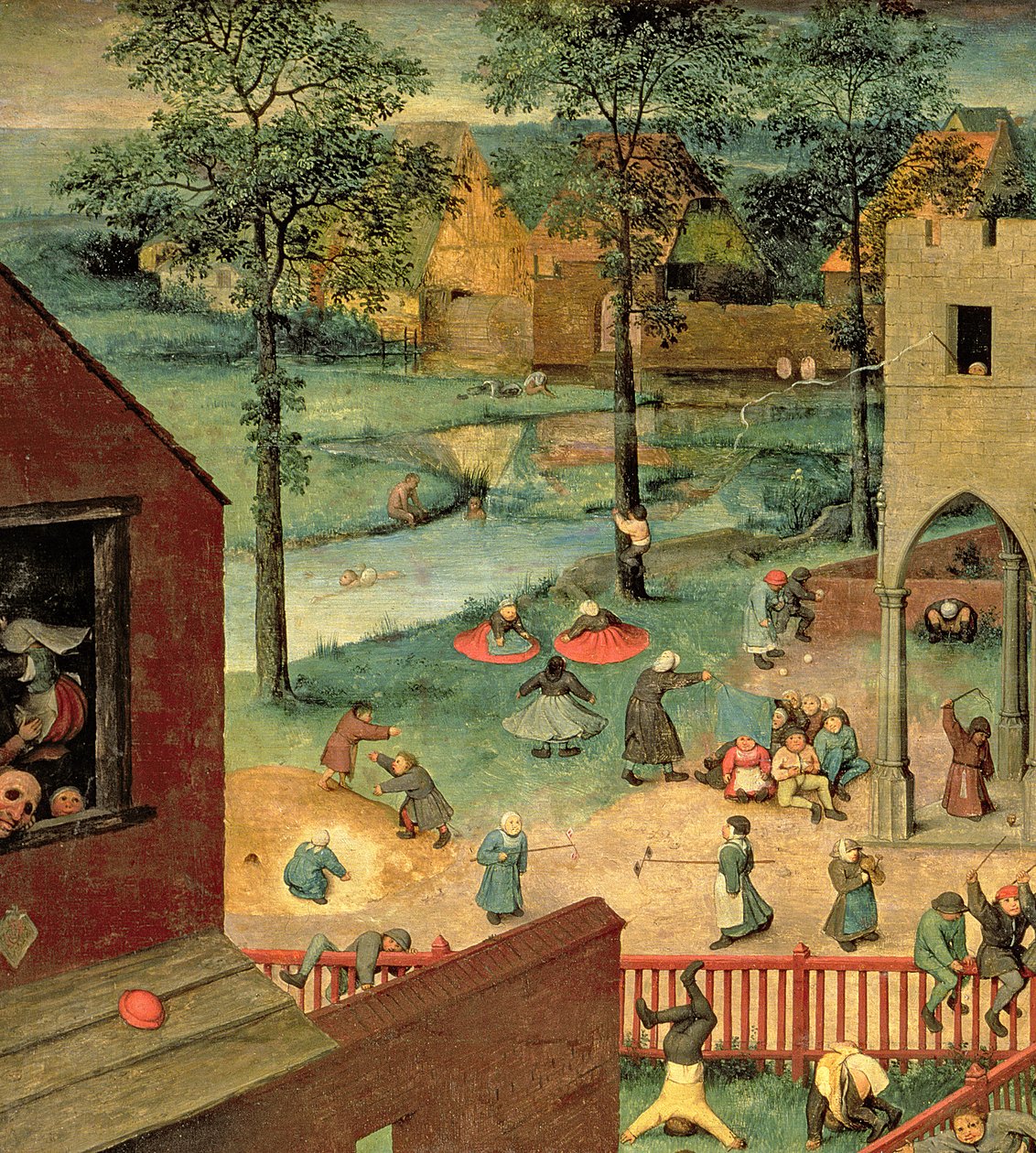 Lasten pelit (Kinderspiele), 1560 (68945:n yksityiskohta) tekijältä Pieter Bruegel the Elder