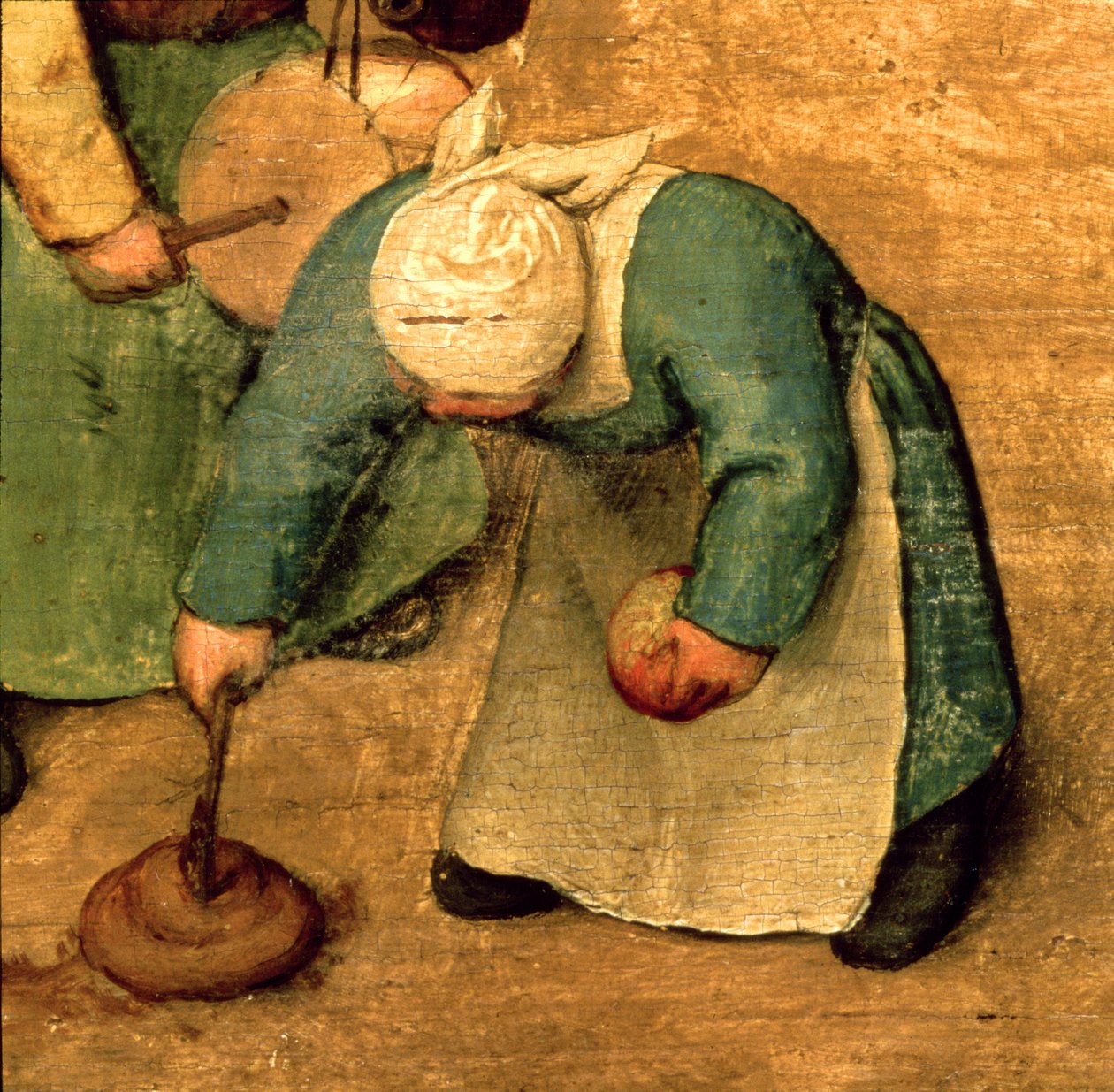 Lasten pelit (Kinderspiele): yksityiskohta tytöstä, joka leikkii pyörällä, 1560 (yksityiskohta 68945) tekijältä Pieter Bruegel the Elder