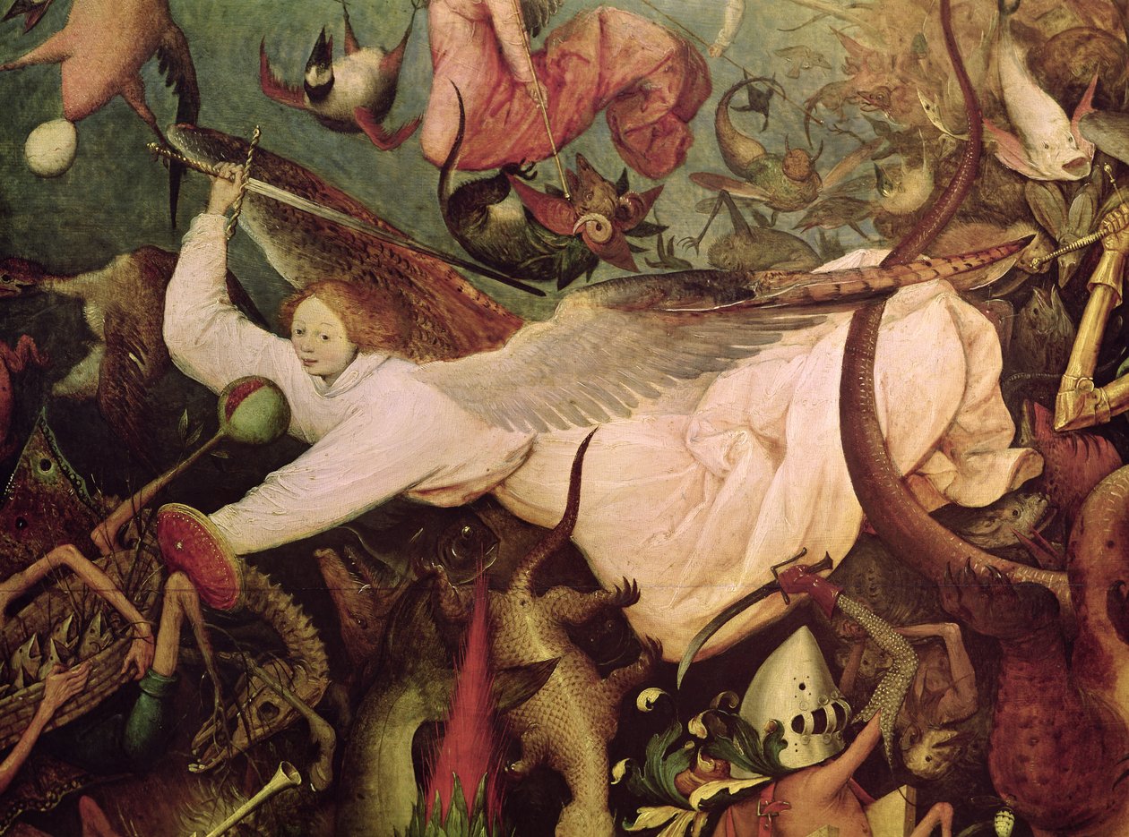 The Fall of the Rebel Angels, yksityiskohta enkelistä vasemmalla puolella, 1562 tekijältä Pieter Bruegel the Elder