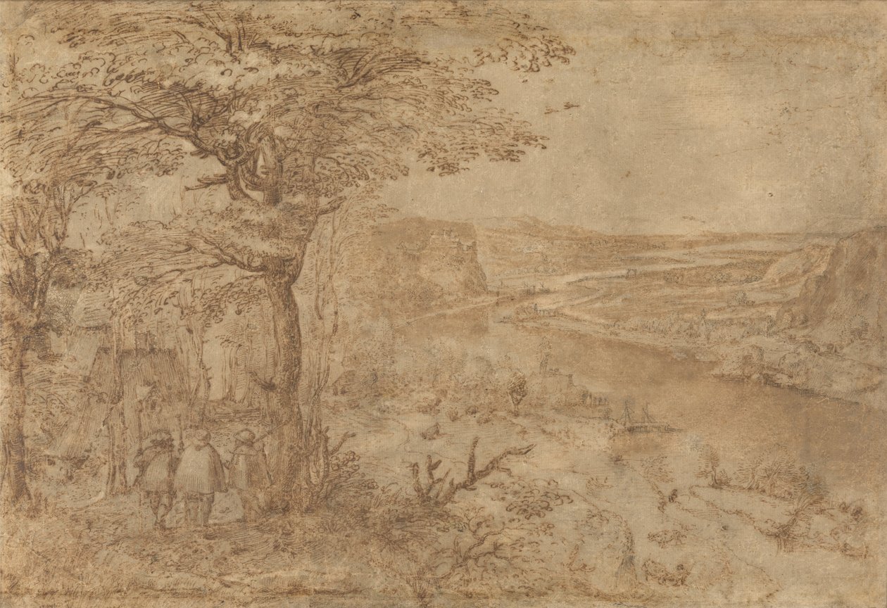 Maisema pyhiinvaeltajien etiketillä tekijältä Pieter Bruegel the Elder