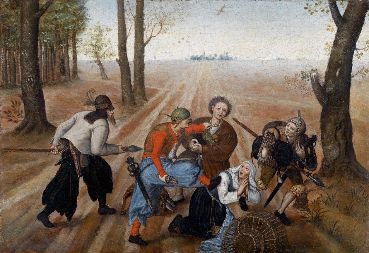 Aanval op een landbouwpaar tekijältä Pieter Brueghel the Younger