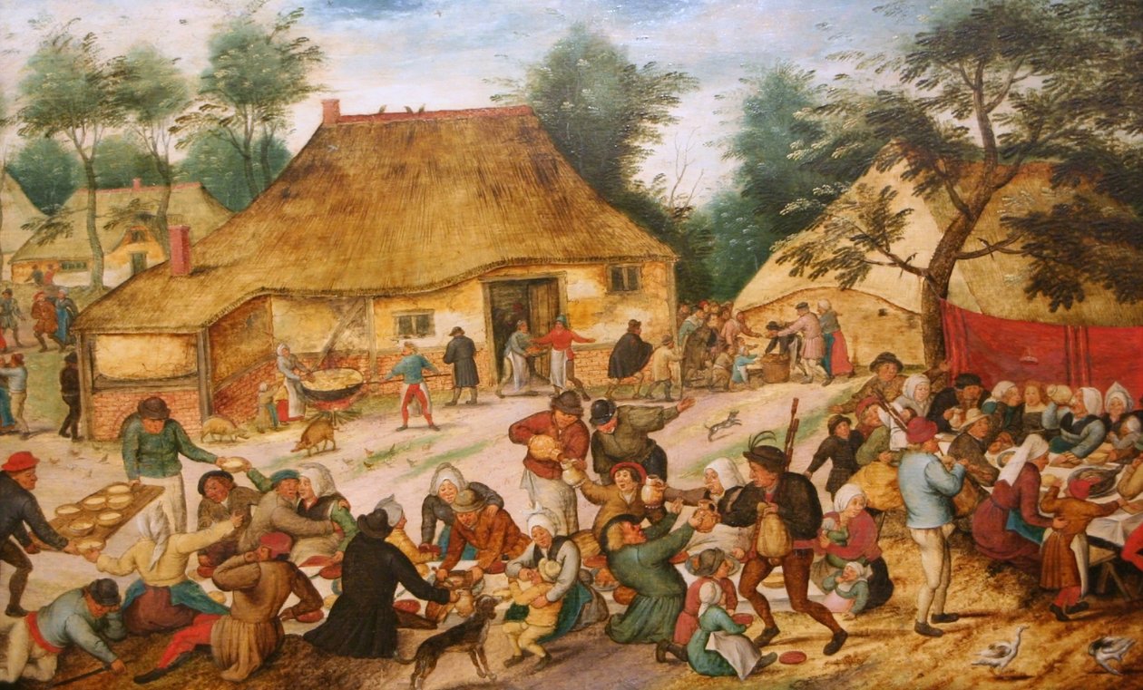 Bruiloftsmaal voor een boerenhuis tekijältä Pieter Brueghel the Younger