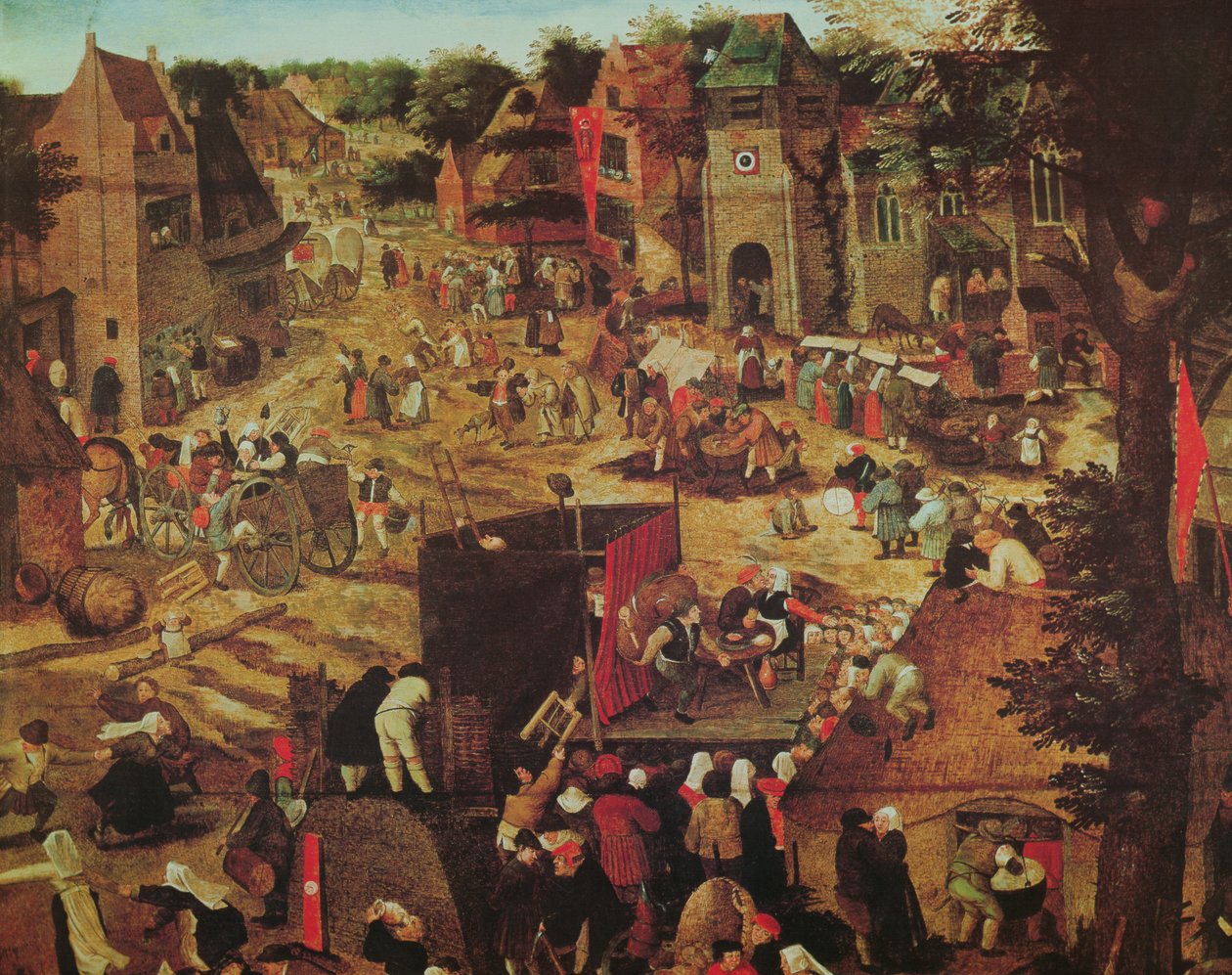 Kermesse teatterin ja kulkueen kanssa tekijältä Pieter Brueghel the Younger