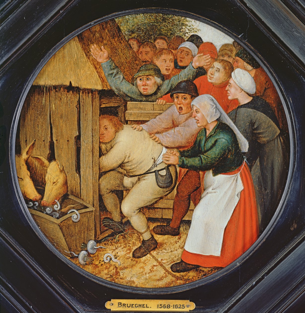 Juoppo työnnettiin sikataloon tekijältä Pieter Brueghel the Younger