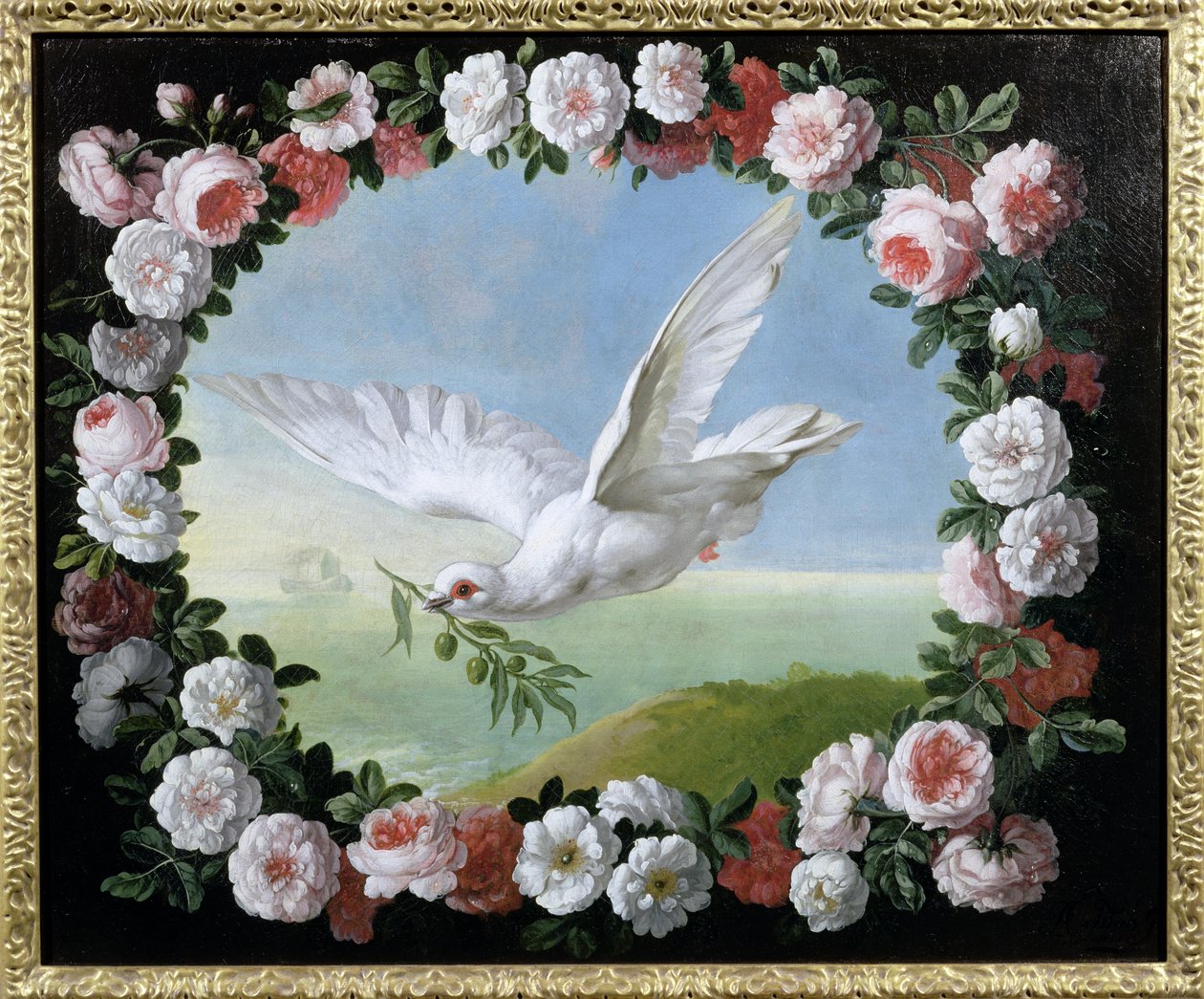 Vedenpaisumusten allegoria "Pyhä kyyhkynen", 1721 tekijältä Pieter Casteels