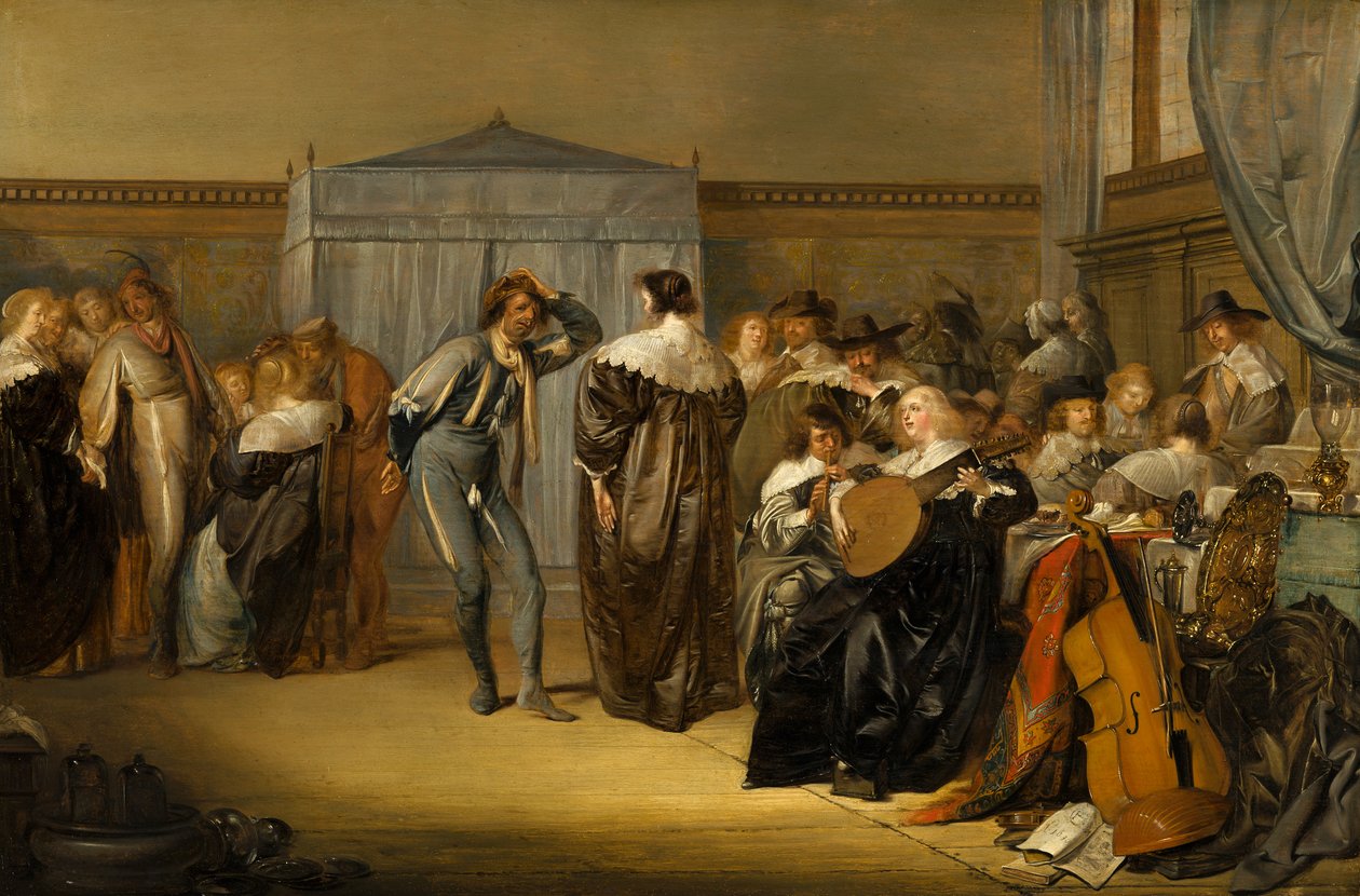 Iloinen seura naamioituneiden tanssijoiden kanssa, 1636 tekijältä Pieter Codde