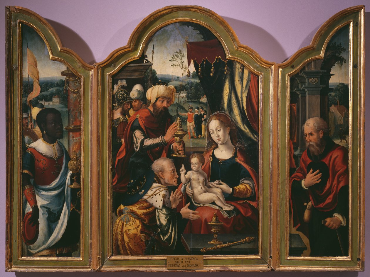 Adoration of the Magi, Epiphany Triptyych, n. 1540 (katso myös 345853) tekijältä Pieter Coecke van Aelst