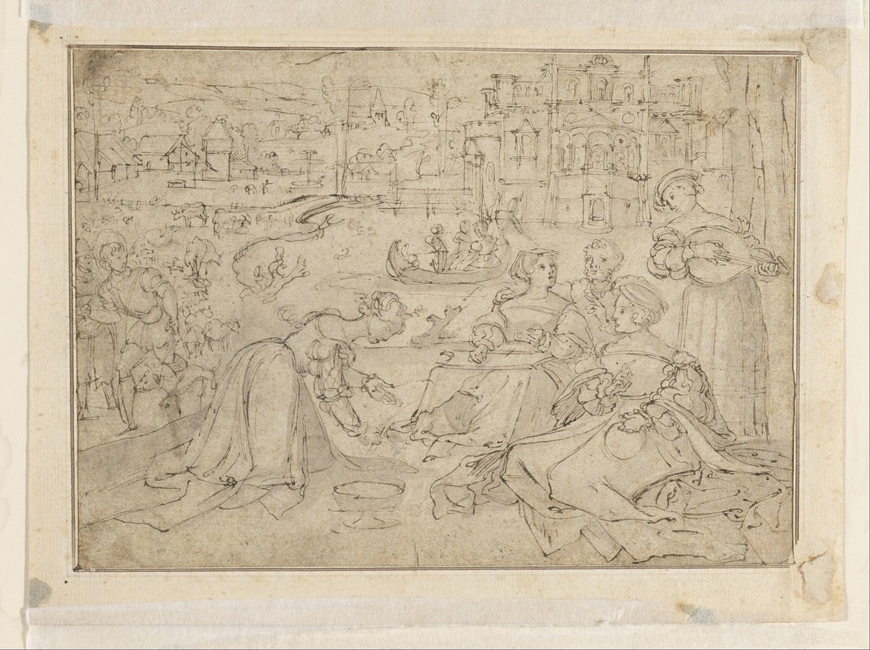 Recto: Huhtikuu (Luvut puistossa linnan lähellä) tekijältä Pieter Coecke van Aelst