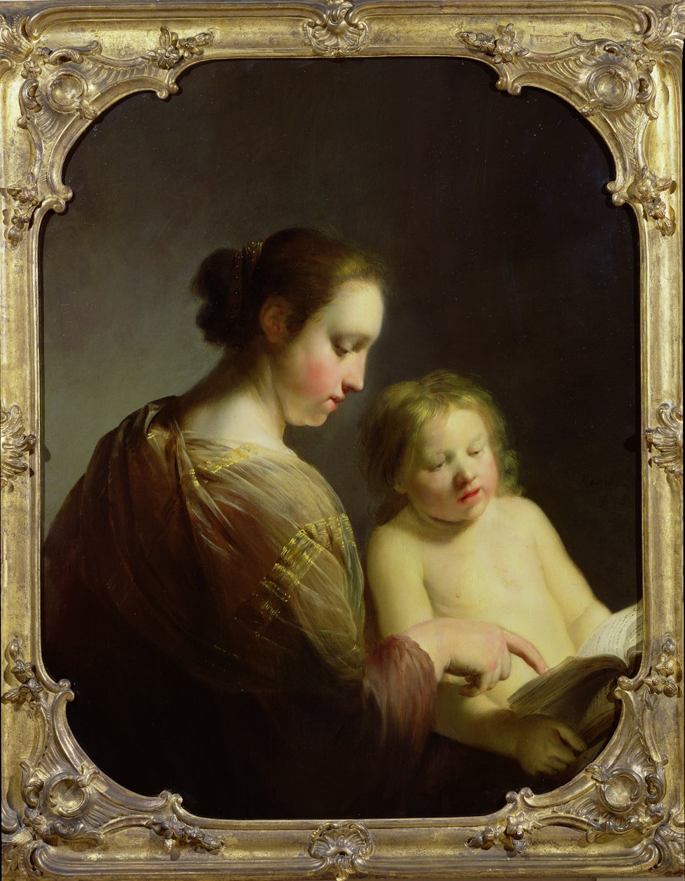 Neitsyt opettaa lapsen Kristusta lukemaan, n. 1630 tekijältä Pieter Fransz de Grebber