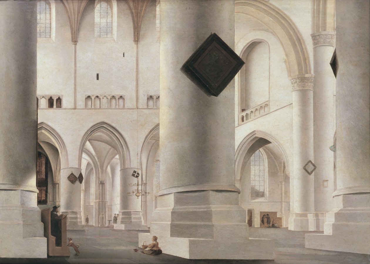 Grote Kerkin sisätilat, Amsterdam, n. 1637 (öljy puulle) tekijältä Pieter Janszoon Saenredam