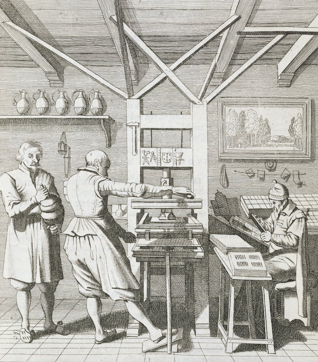 Laurens Janszoon Kosterin sidos, kaiverrettu J. van der Velde, julkaistu Petrus Scriveriuksen teoksessa "Laure-crans voor Laurens Coster van Haelrem, Berste Vinder vande Boeck-druckery", 1628 (kaiverrus) tekijältä Pieter Janszoon Saenredam