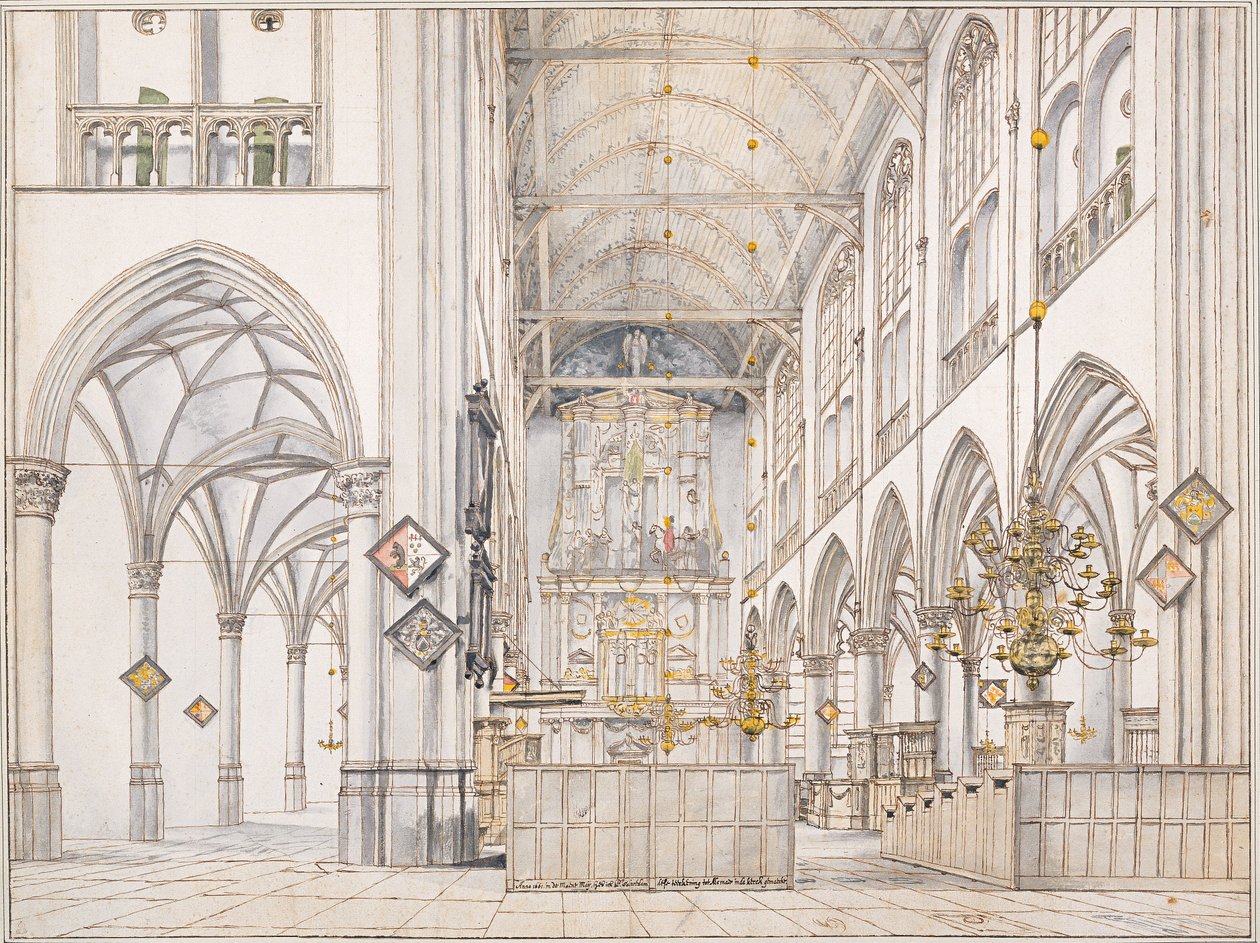 Pyhän Laurentiuksen kirkon (Groote Kerk tai Suuri kirkko) sisustus Alkmaarissa, 1661 tekijältä Pieter Janszoon Saenredam