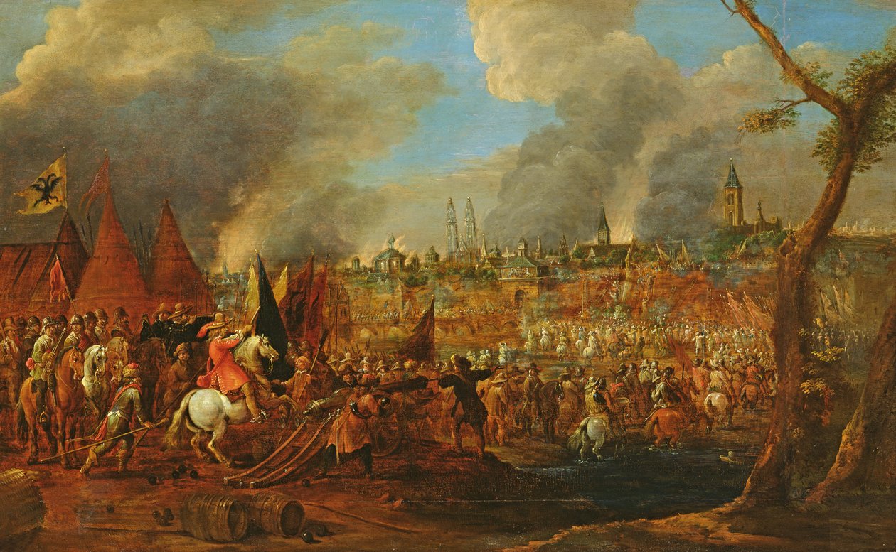 Keisarilaisten piiritys kaupungin, ehkä Magdeburgin piiritys vuonna 1631, noin 1650 tekijältä Pieter Molenaer