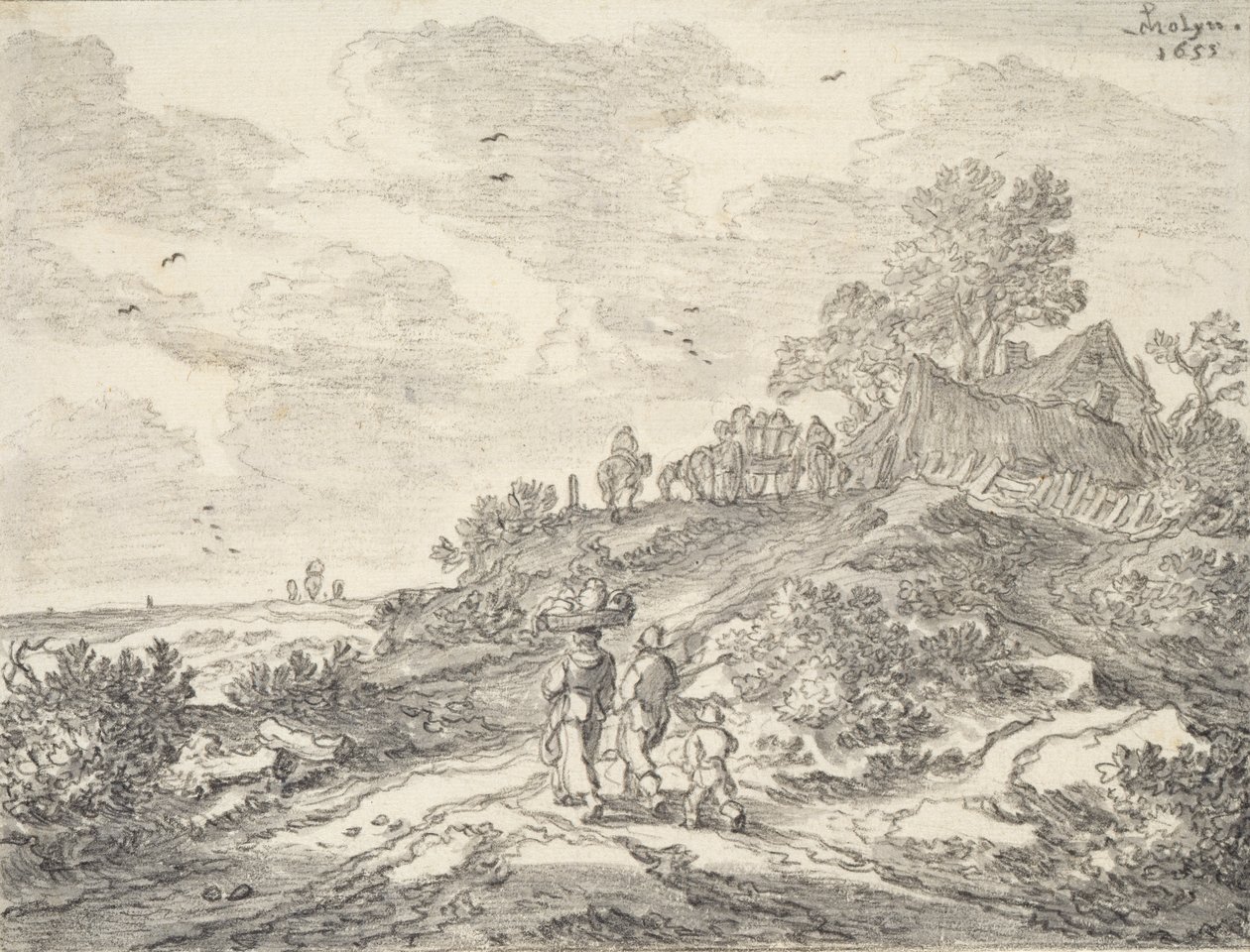 Dyyneissä Haarlemin ulkopuolella, 1655 (liitu paperille) tekijältä Pieter Molijn