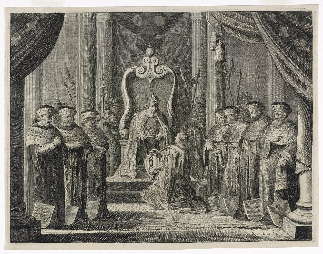 Keisarillisen kruunun lahjoitus Amsterdamin kaupungille, 1638 tekijältä Pieter Nolpe