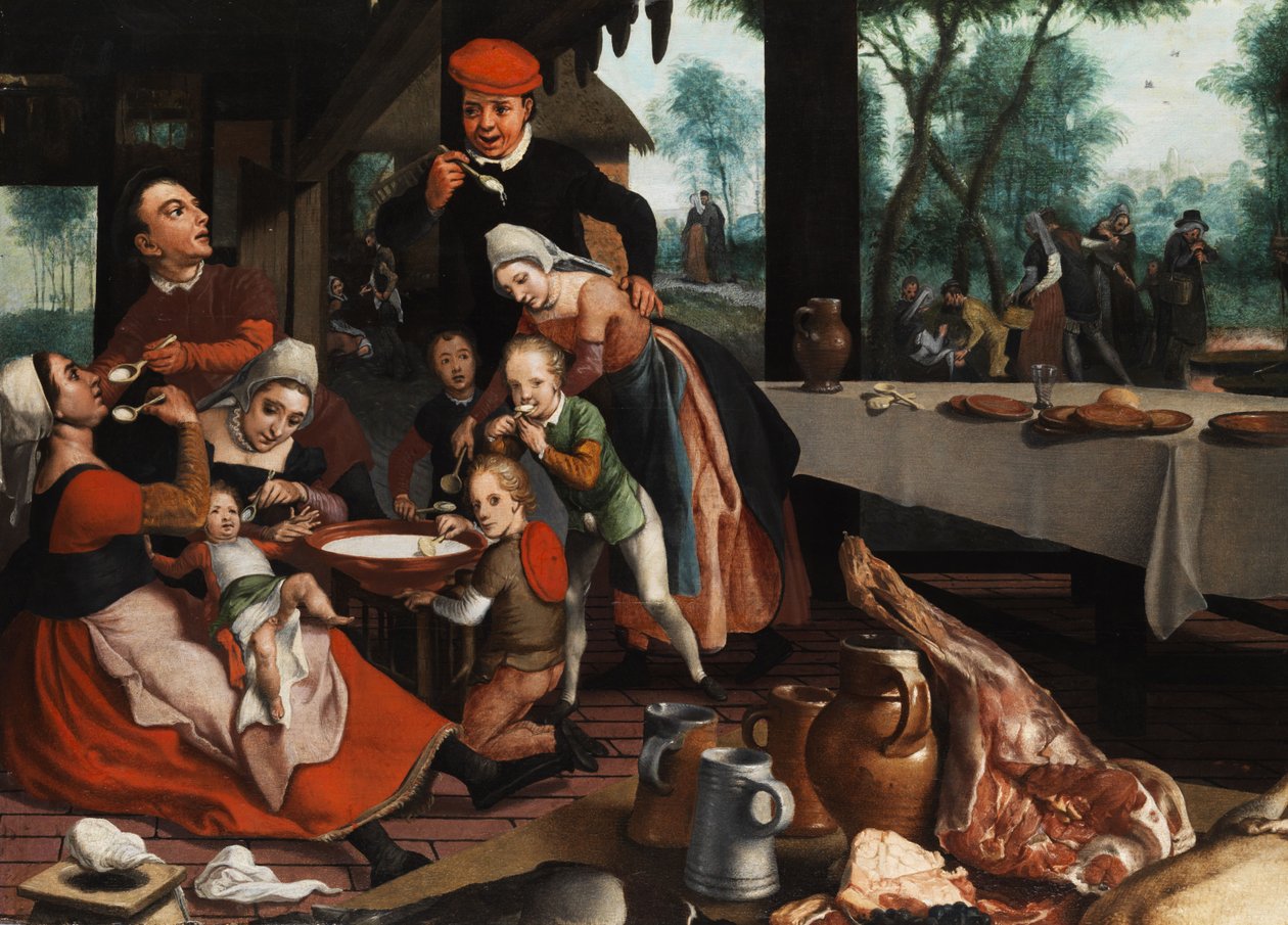 Familie beim gemeinsamen Essen tekijältä Pieter Pietersz the Elder