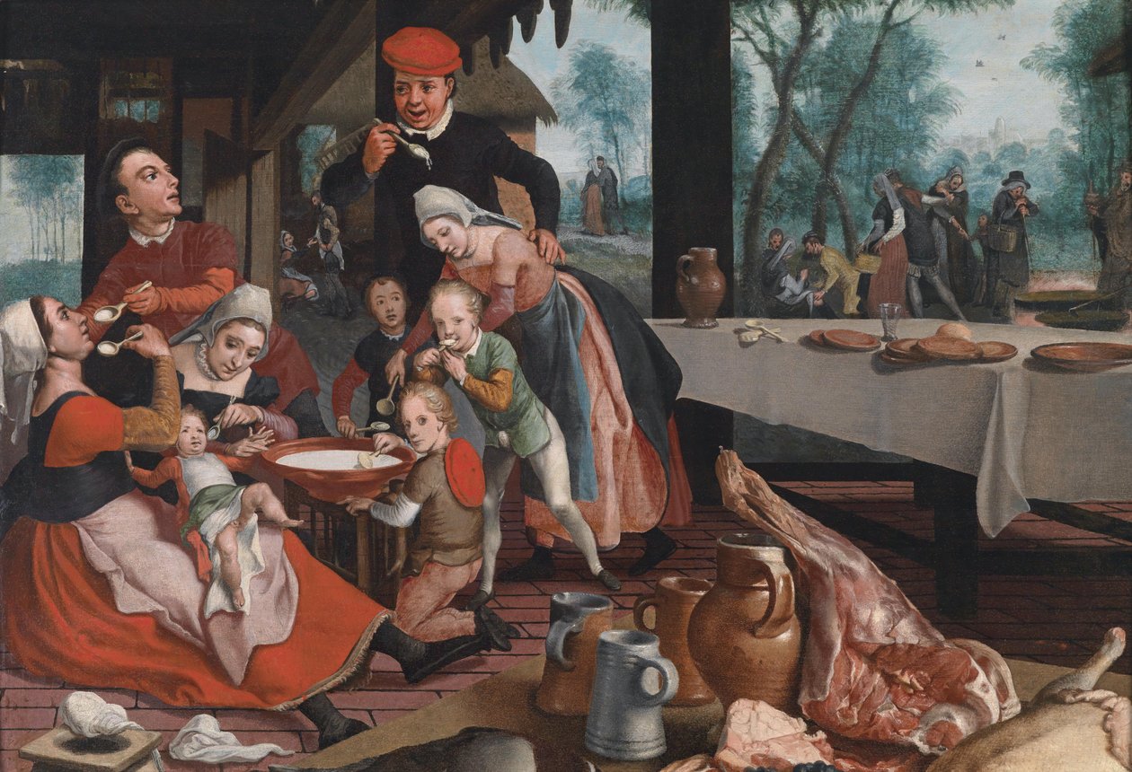Eine Familie beim Essen von Milchreis tekijältä Pieter Pietersz the Elder