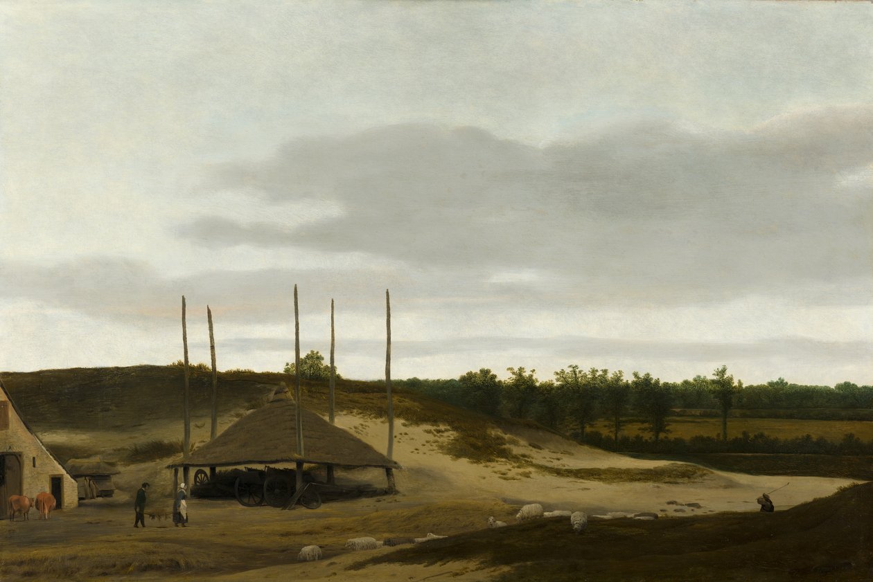 Duinlandschap ja een hooischelf tekijältä Pieter Post