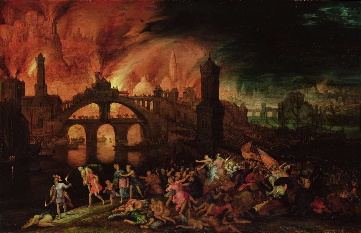 Troijan tuho, 1606 (öljy kuparilla) tekijältä Pieter Schoubroeck