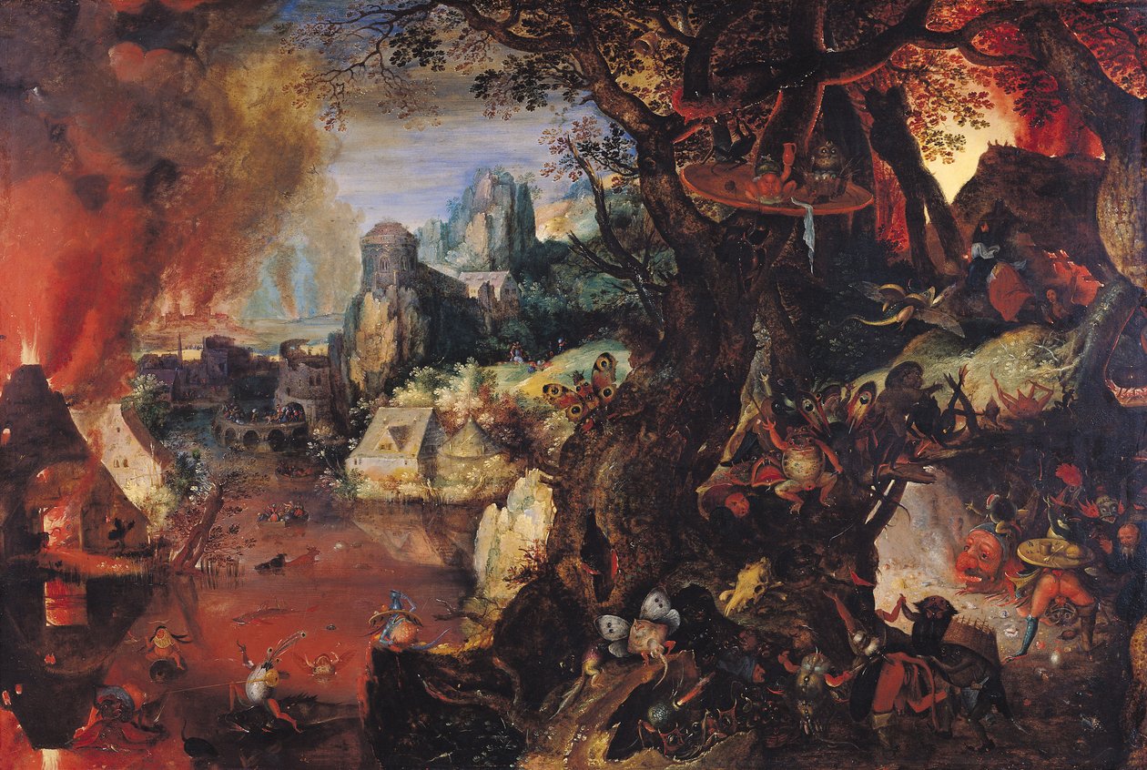 Pyhän Antoniuksen kiusaus (öljy kuparilla) tekijältä Pieter Schoubroeck