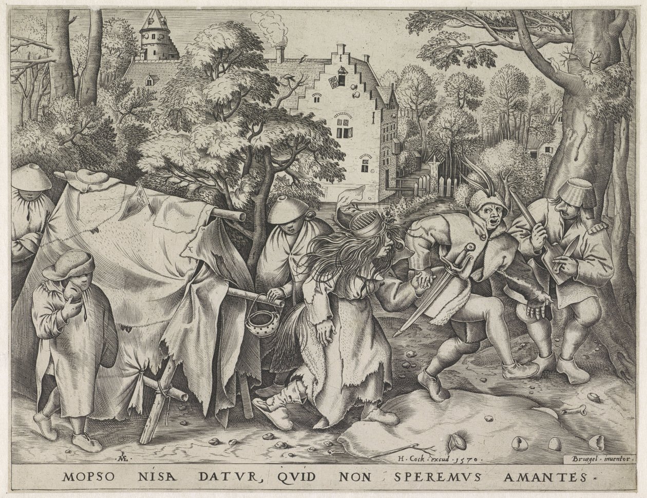 Likainen morsian tai Mopsuksen ja Nisan häät, kaiverrus Pieter van der Heyden, 1570 tekijältä Pieter The Elder after Brueghel
