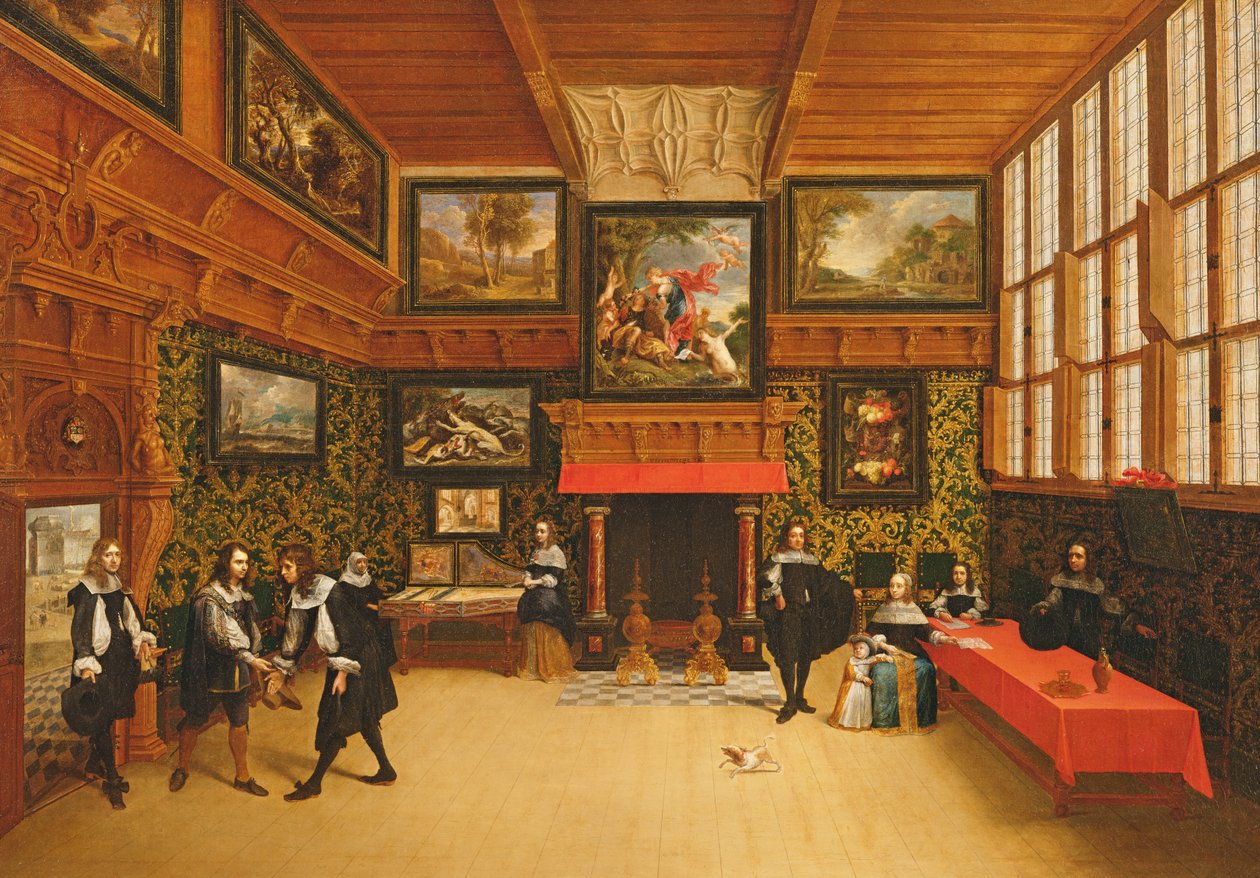 Herrasmies vastaanottamassa vierailijaa, 1650 tekijältä Pieter and Coques, Gonzales Neefs II