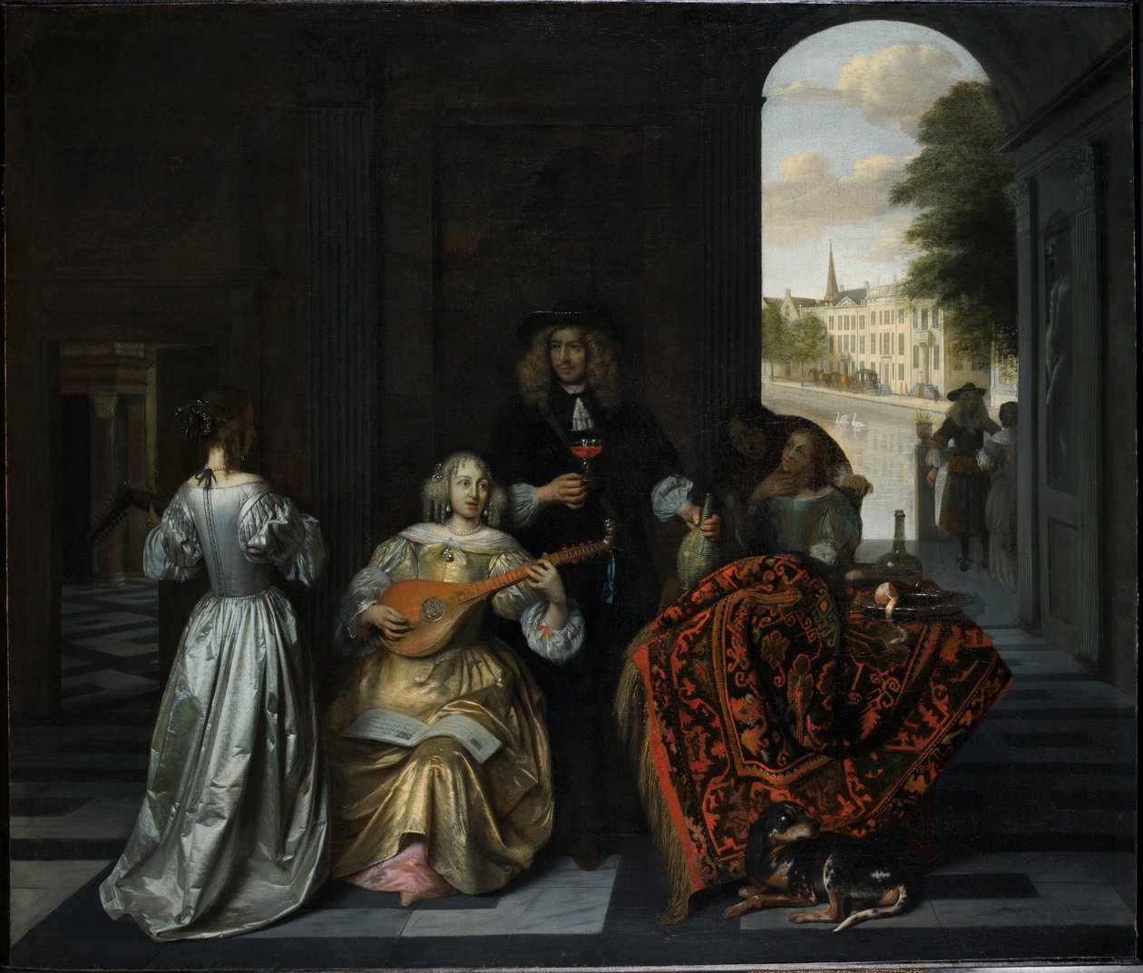 Musiikillinen seura hienossa sisustuksessa tekijältä Pieter de Hooch