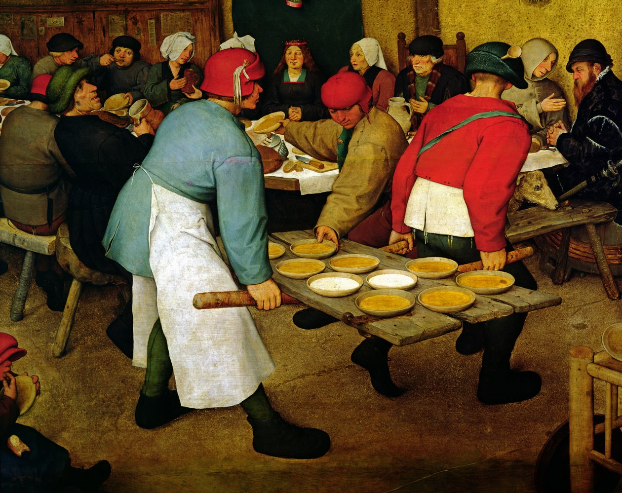 Talonpoikahäät Bauernhochzeit, 1568 öljy paneeliin yksityiskohta numerosta 68946 tekijältä Pieter Bruegel the Elder