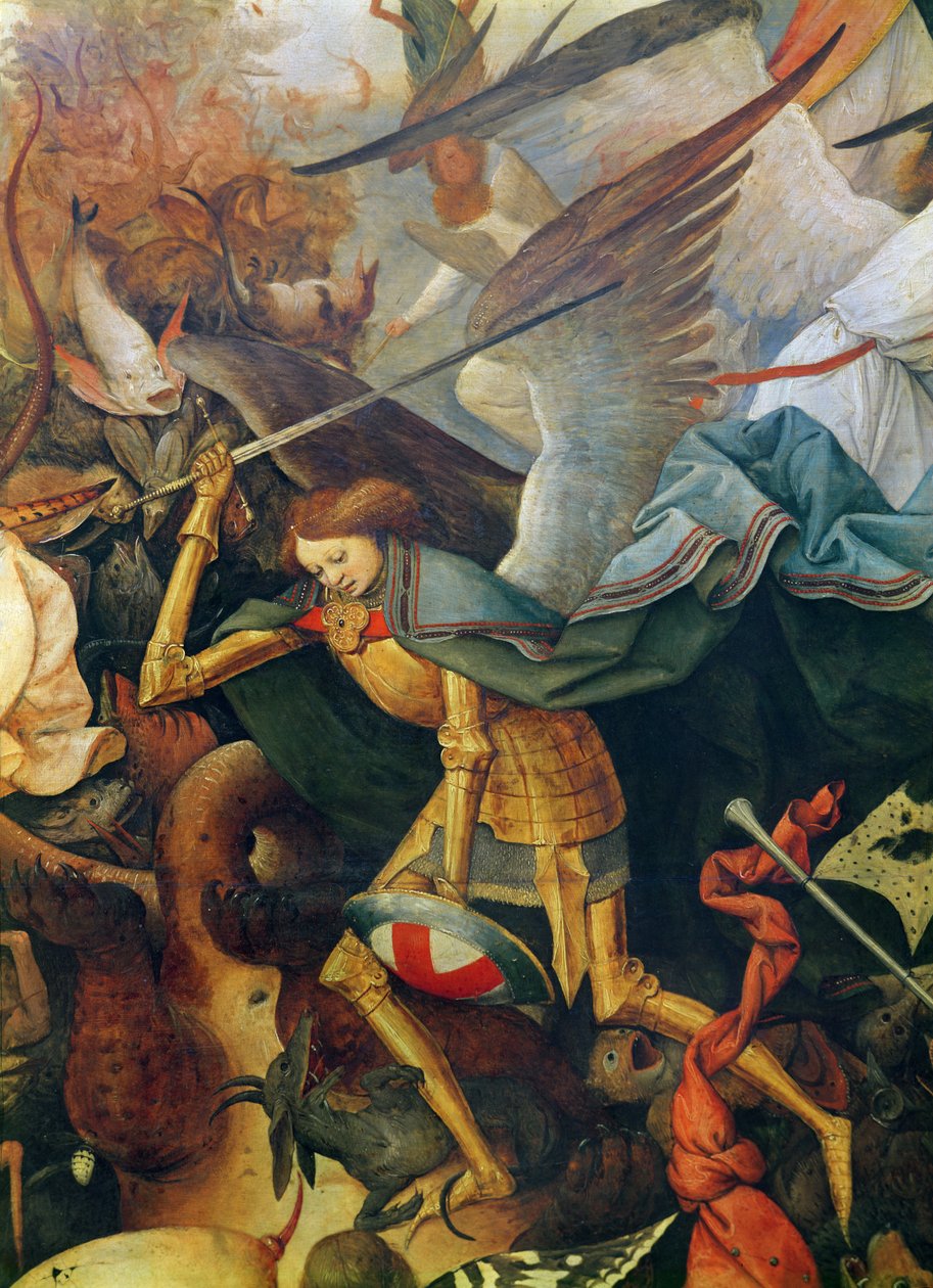 The Fall of the Rebel Angels -yksityiskohta keskimaasta enkelistä, 1562 öljy tammilevylle tekijältä Pieter Bruegel the Elder