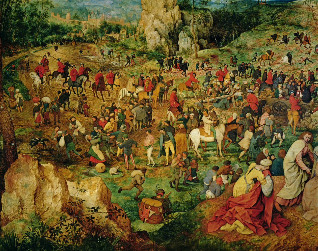 Tie Golgatalle, 1564 öljy paneelin yksityiskohdat 186439 ja 186440 tekijältä Pieter Bruegel the Elder