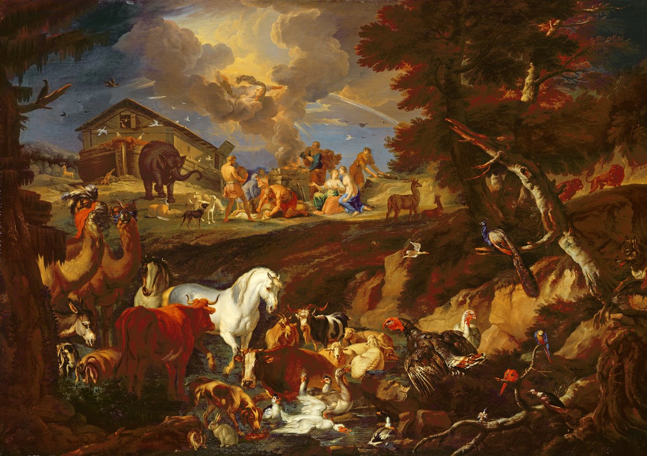 Nooa tarjoaa uhrin kiitollisuutensa merkiksi, 1687-1690 tekijältä Pieter the Younger 1637 1701 Mulier