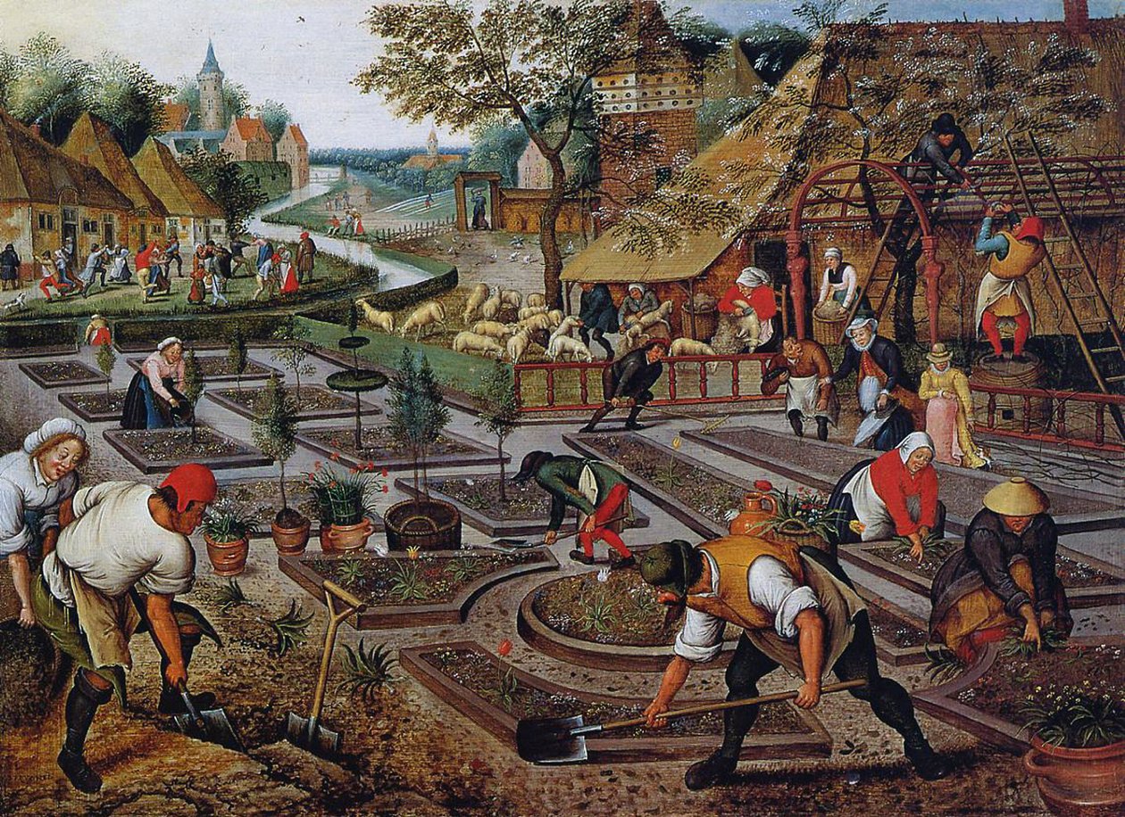 Puutarhanhoito, n. 1637-1638 tekijältä Pieter Brueghel the Younger