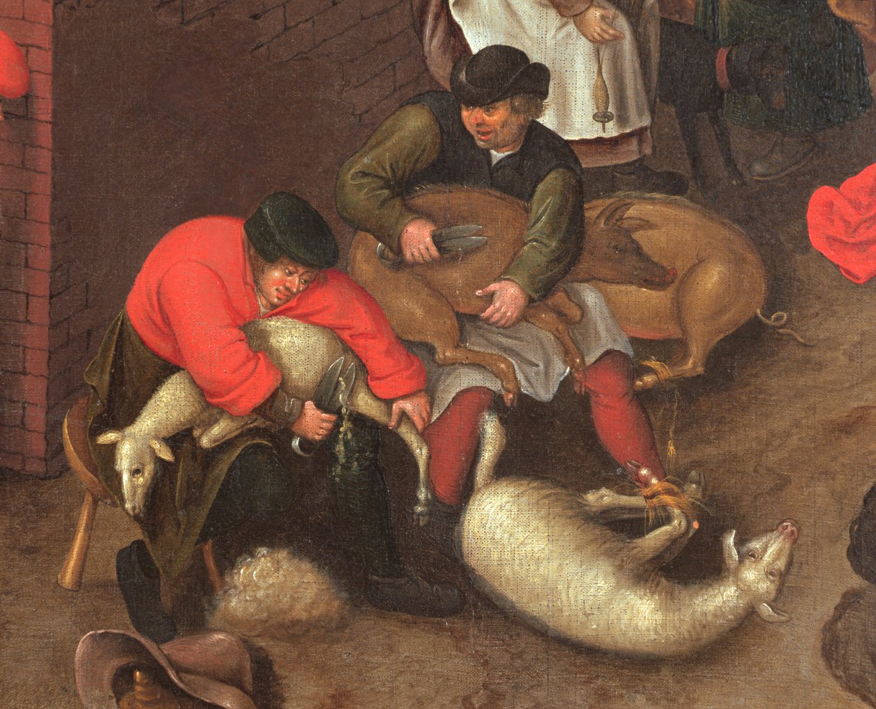 Lampaiden leikkaaminen ja sikojen trimmaus, n. 1610 tekijältä Pieter Brueghel the Younger