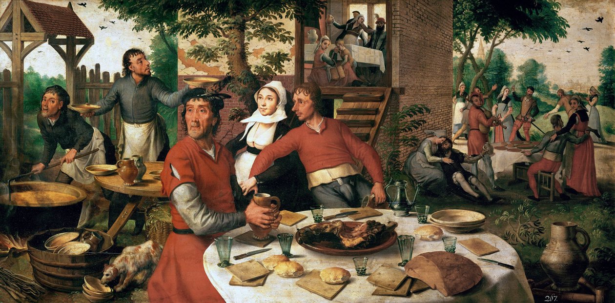 Fete villageoise - Village Festival - Pieter Aertsen (1508-1575). öljy puulle tekijältä Pieter Aertsen