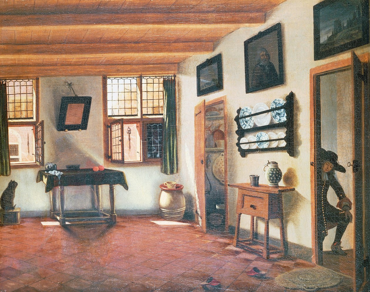 Hollantilaisen talon sisustus, n. 1670, maalaus Pieter Janssens Elinga (1623-1683), 48x60 cm tekijältä Pieter Janssens