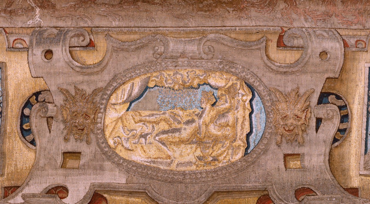 Flanderin kuvakudos. Sarjat Vertumnus ja Pomona.Vertumnus muuttuivat maanviljelijäksi. Alarajan keskiosassa näemme jakson Jupiterin rakkaudesta: Danaë. Sarjan toinen kuvakudos. Pieter Coecke van Aelstin mallipiiri. Valmistus Wil tekijältä Pieter (circle of) Coecke van Aelst