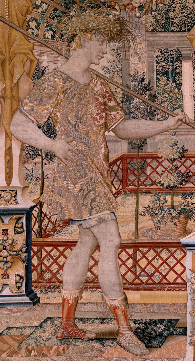 Flanderin kuvakudos. Sarjat Vertumnus ja Pomona.Vertumnus muuttuivat maanviljelijäksi. Sarjan toinen kuvakudos. Vasen osa Daphnen transformaatiota. Pieter Coecke van Aelstin mallipiiri. Valmistus Wilhelm Pannemaker, Bryssel. Noin 1545-1550. Fabri tekijältä Pieter (circle of) Coecke van Aelst