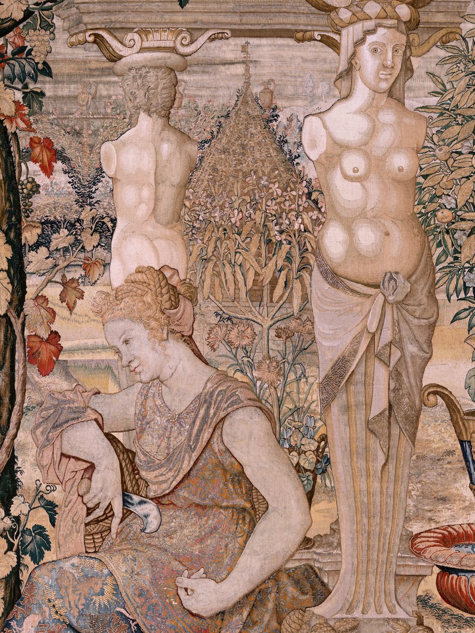 Flanderin kuvakudos. Sarjat Vertumnus ja Pomona. Vertumnus muuttui vanhaksi naiseksi. Vertumnus muuttui vanhaksi naiseksi. Sarjan kuudes kuvakudos. Pieter Coecke van Aelstin mallipiiri. Valmistus Wilhelm Pannemaker, Bryssel. Noin 1545-1550. tekijältä Pieter (circle of) Coecke van Aelst