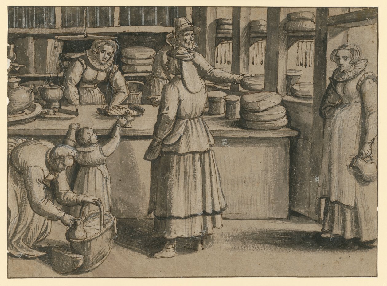 Maito- ja juustokaupan sisätilat tekijältä Pieter Aertsen