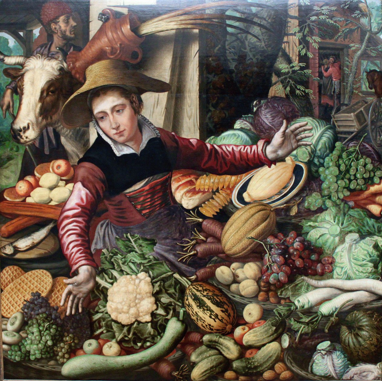 Saksa: Marktfrau am Gemüsestand Markkinaemäntä vihannespöydän ääressä. tekijältä Pieter Aertsen