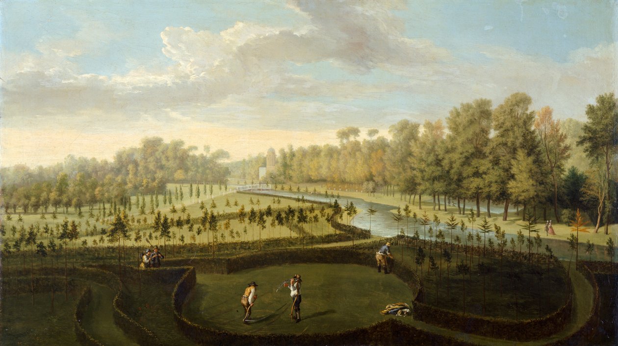 Chiswick Housen puutarhat lännestä (öljy paneelille) tekijältä Pieter Andreas Rysbrack