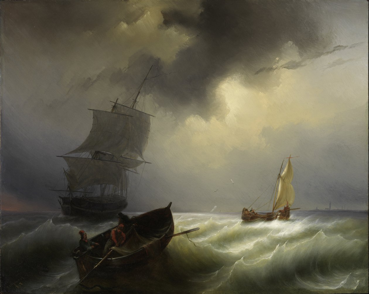 Laivoja merellä kovalla tuulella, 1838 tekijältä Pieter Arnout Djixhoorn