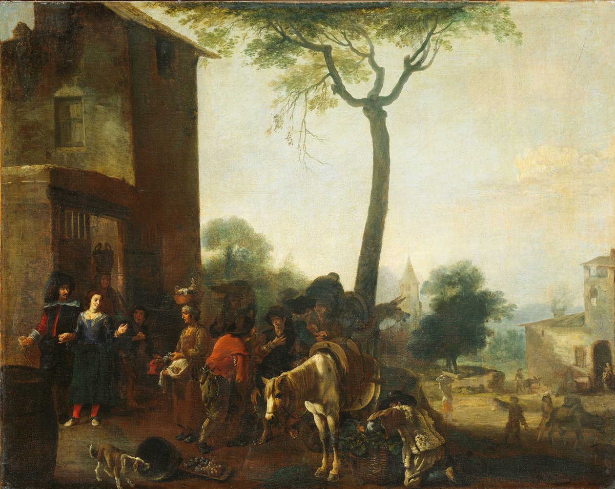 Viiniköynnösten sadonkorjuu tekijältä Pieter Bodding van Laer (manner of)