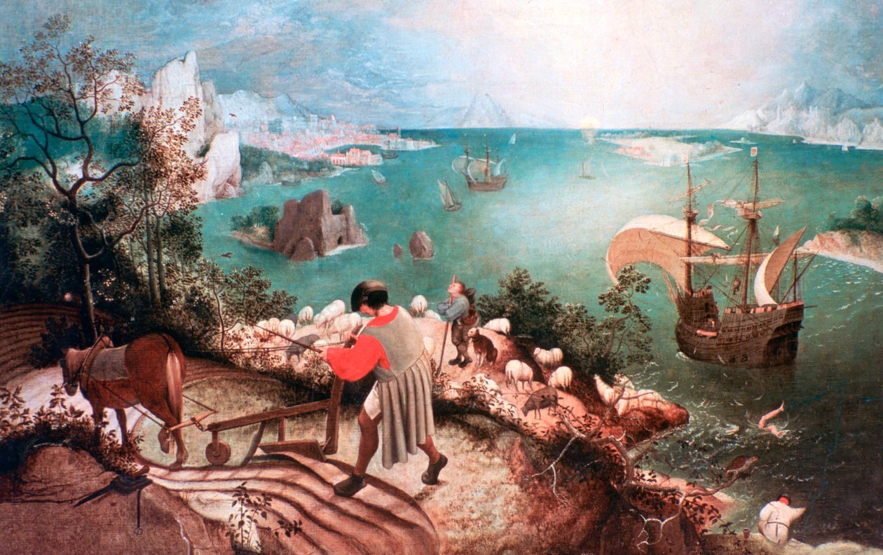 Maisema Ikaruksen putouksen kanssa, c1555 tekijältä Pieter Bruegel the Elder