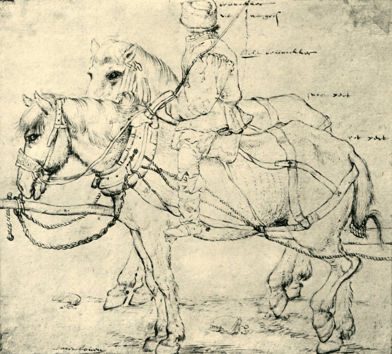Ratsastaja ja kaksi hevosta, 1559-1563, 1943. tekijältä Pieter Bruegel the Elder