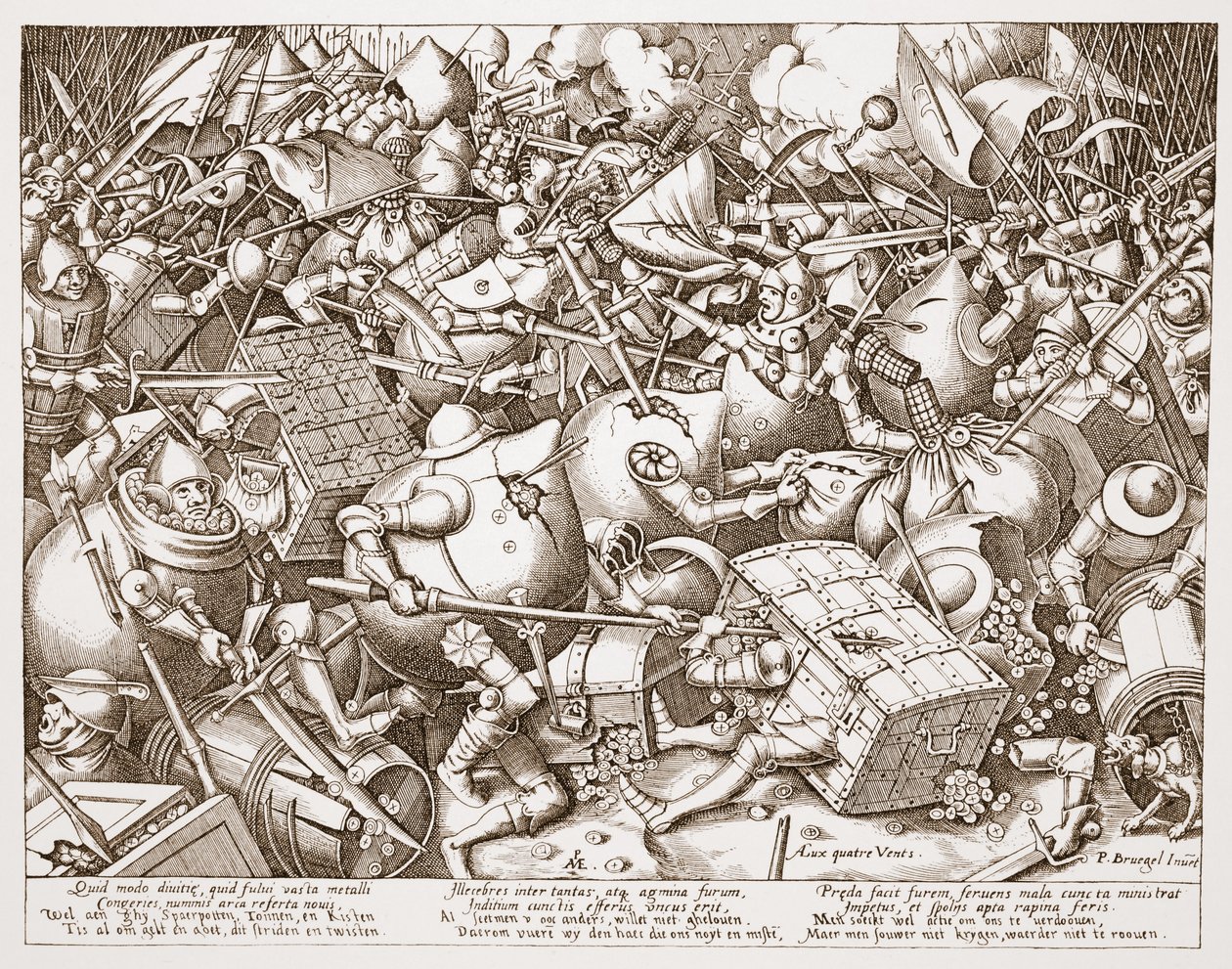 Pieter van der Heydenin kaivertama Taistelu rahasta vuoden 1570 jälkeen tekijältä Pieter Bruegel the Elder
